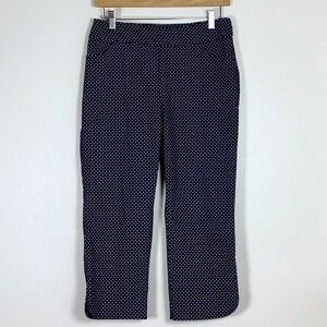 Jessica Riley Womens Polka Dot Capri Pants M Navy Blue White Retro Pinup Cropped